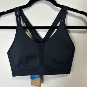 Brooks black racer back mesh athletic padded sports bra